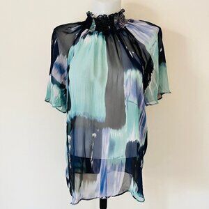 Essentials by A.B.S. Watercolor Sheer Blouse  Tunic Shift Top Lightweight Sz S